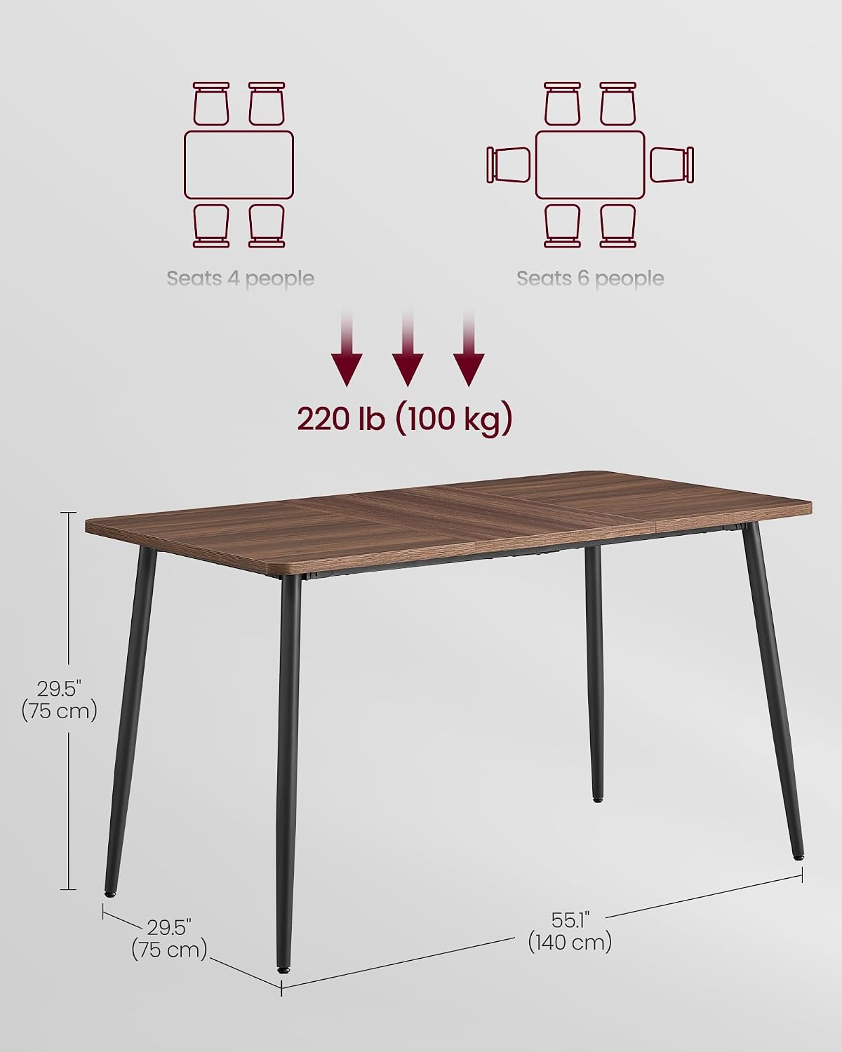 55.1 Inch Modern Dining Table for 4-6 - Image 2