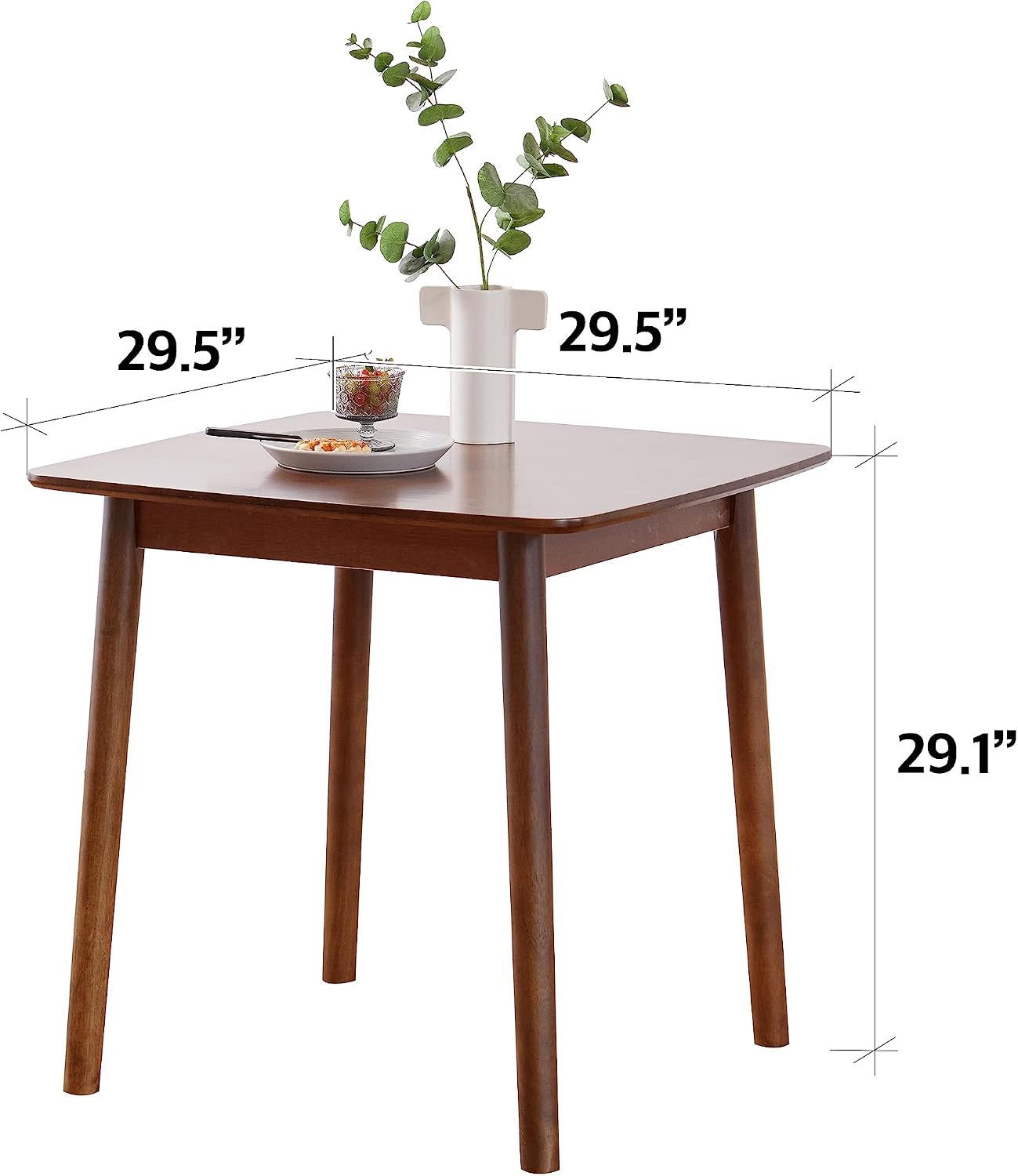 29.5 Inch Solid Oak Square Dining Table, Walnut - Image 2