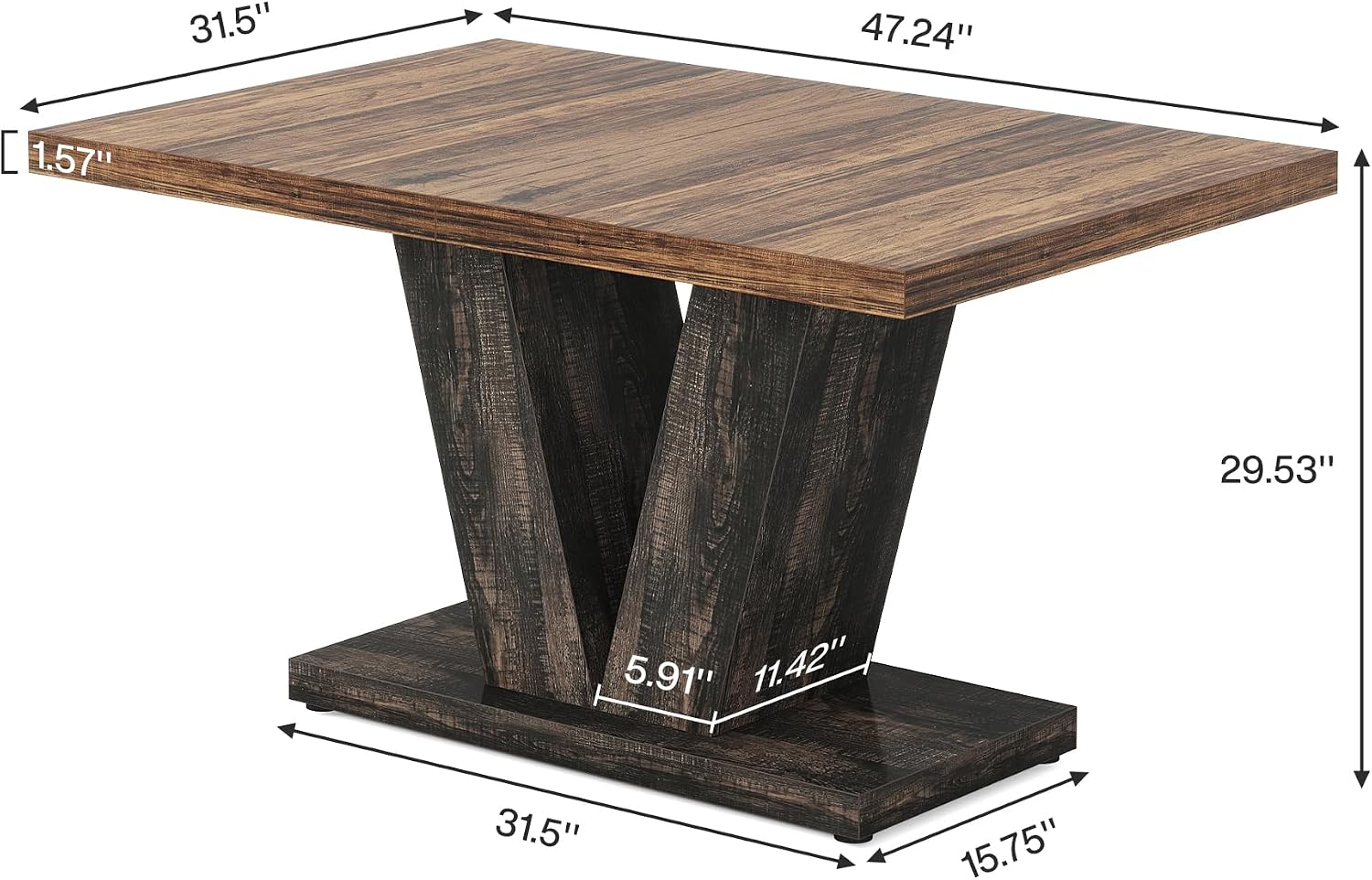 47 Inch Farmhouse Dining Table for Four, Black and Brown - Image 2