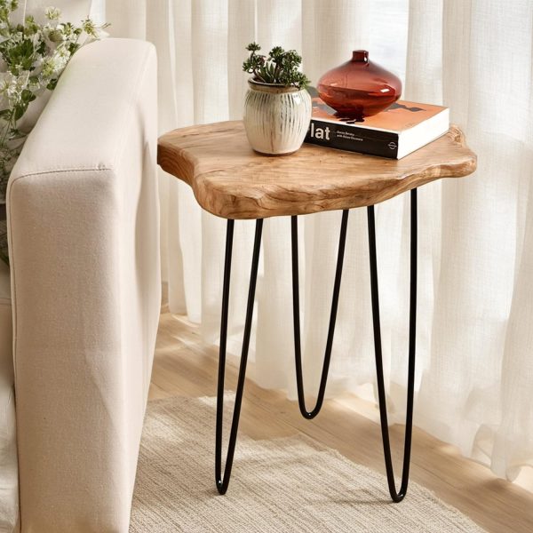 Live Edge Cedar End Table with Hairpin Legs, 20.5 Inch