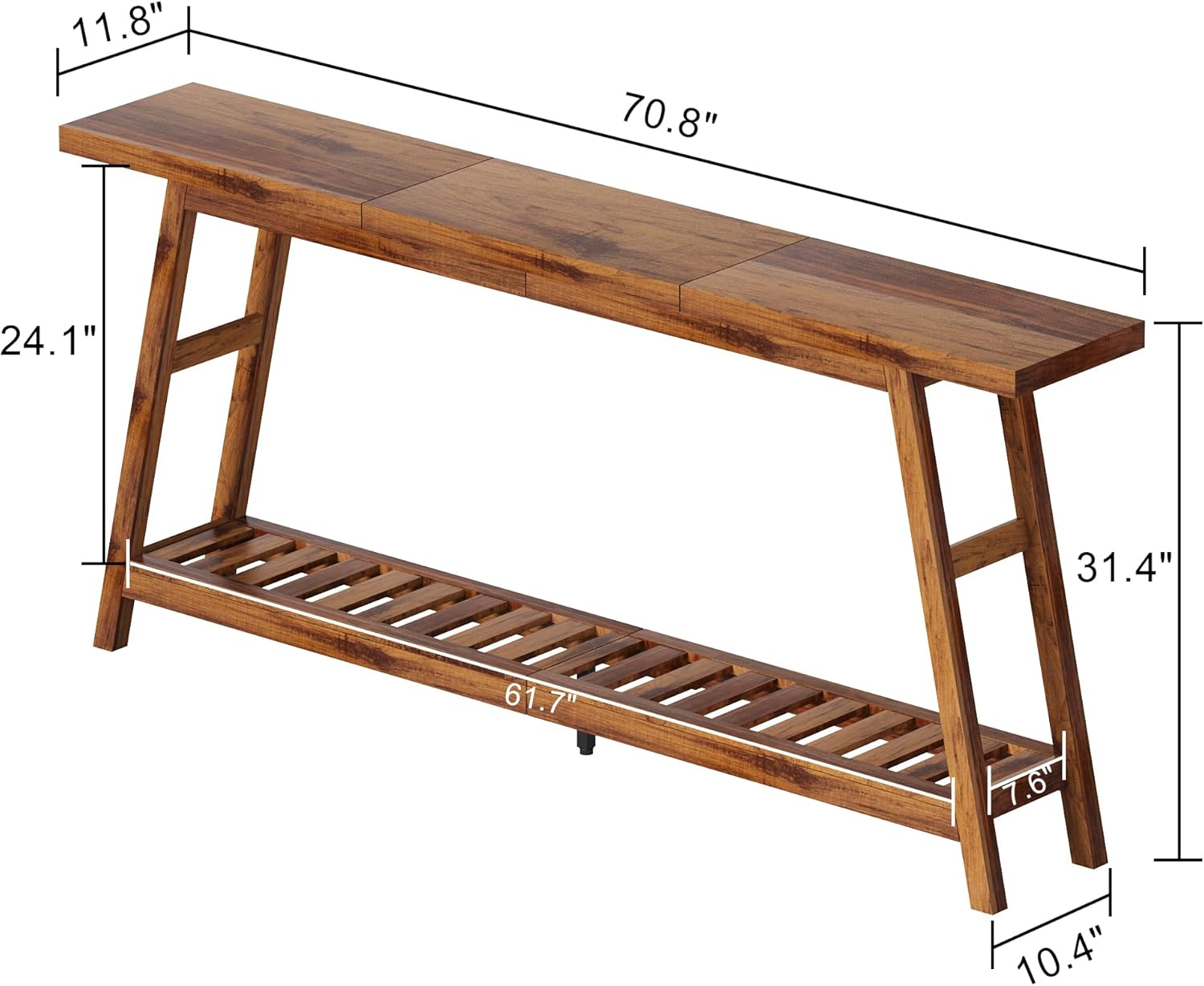 70.9 Inch Long Two-Tier Console Table, Farmhouse Style - Image 2