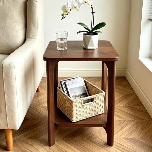 Small Square Wooden Side Table for Living Room