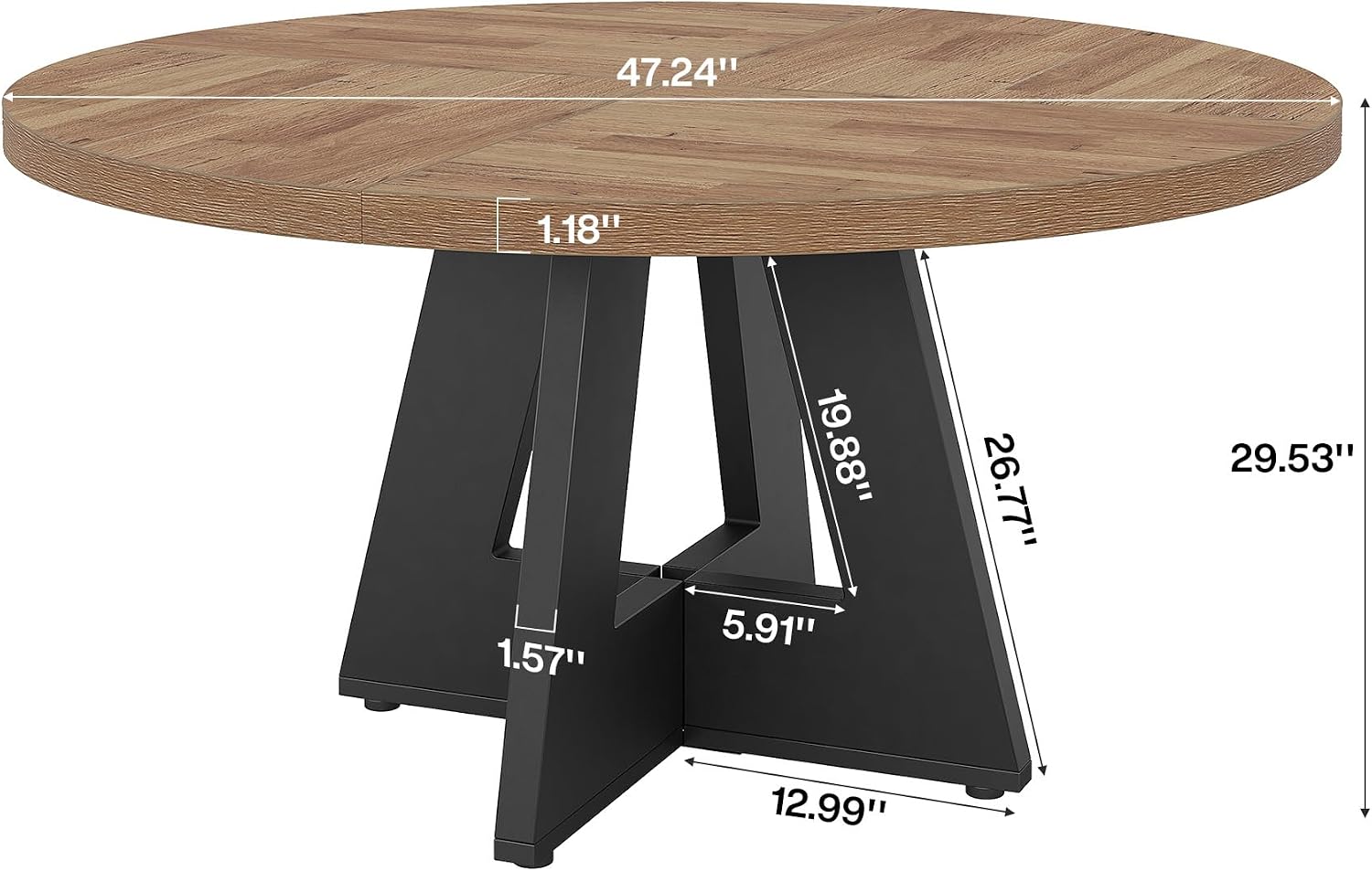 47 Inch Round Farmhouse Dining Table for 4-6, Brown - Image 2