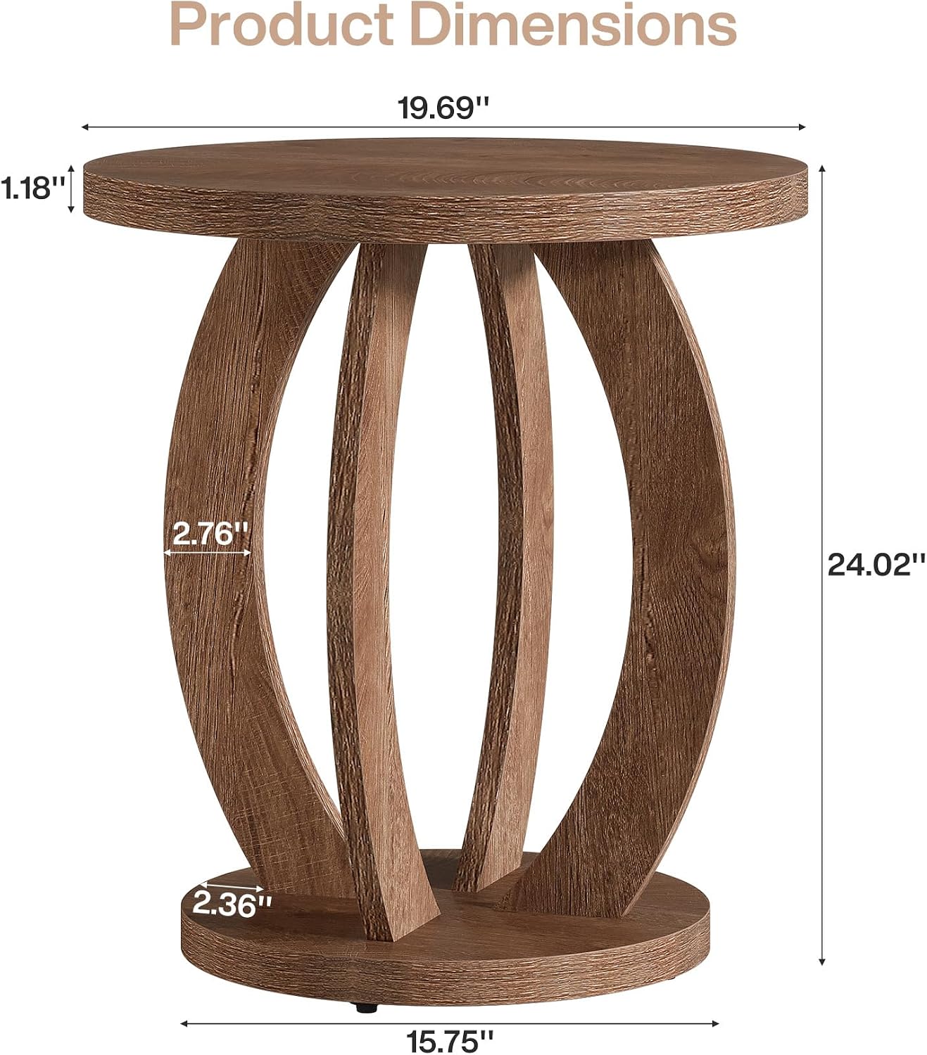 Round Rustic End Table with Storage - Image 2