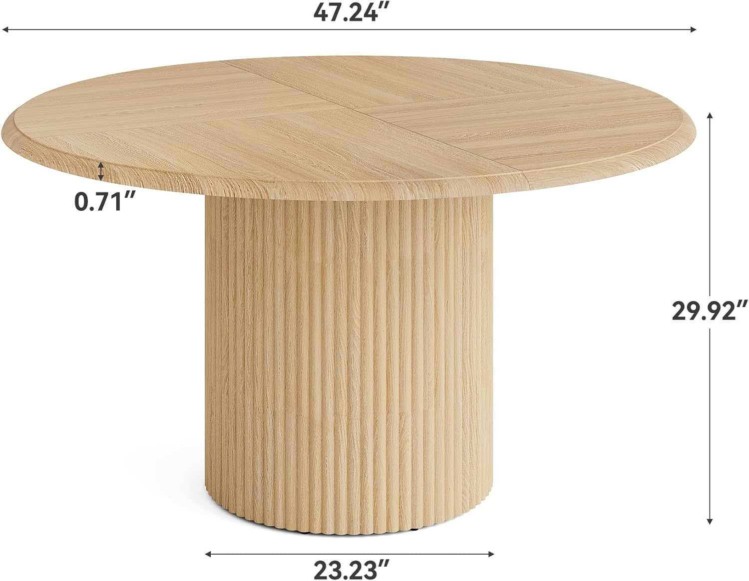 47 Inch Round Farmhouse Dining Table for Four, Natural Wood - Image 2