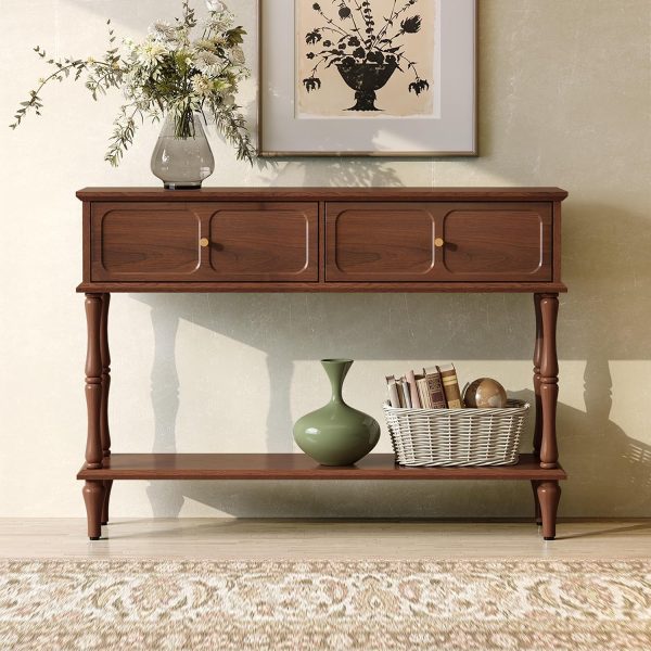 47 Inch Mid-Century Console Table with Two Drawers