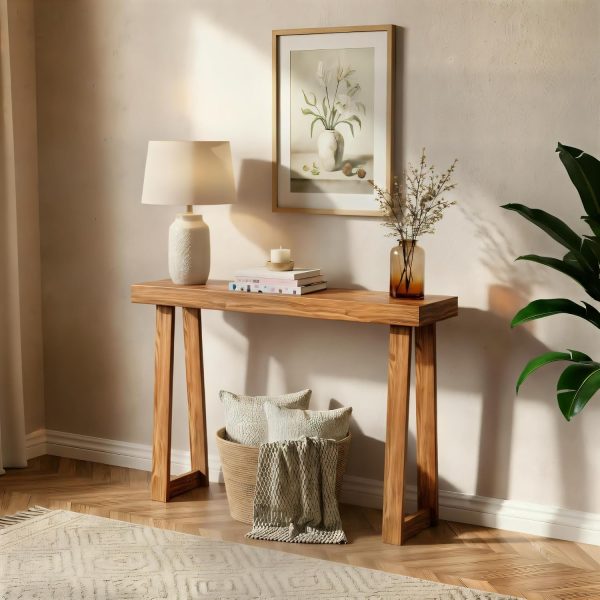 36 Inch Classic Wooden Console Table, Pecan Finish
