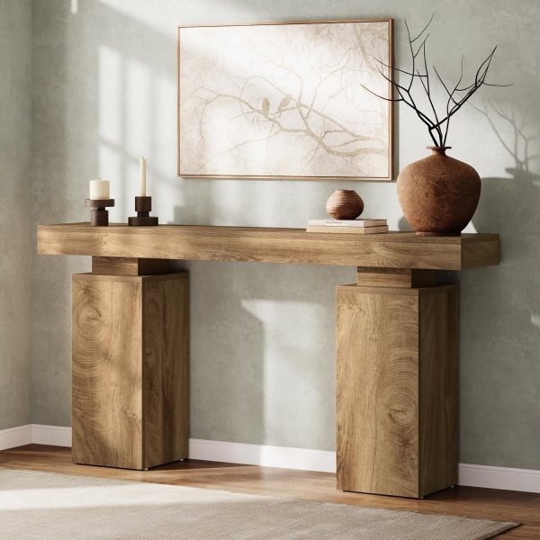 63 Inch Long Farmhouse Console Table, Wooden Entryway Table