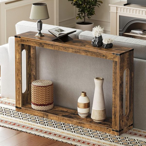 47.2 Inch Farmhouse Console Table, Wooden Sofa Table with Storage, Rustic Brown