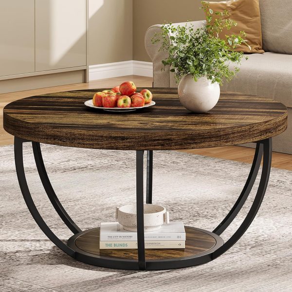 31.7 Inch Round Coffee Table with Storage