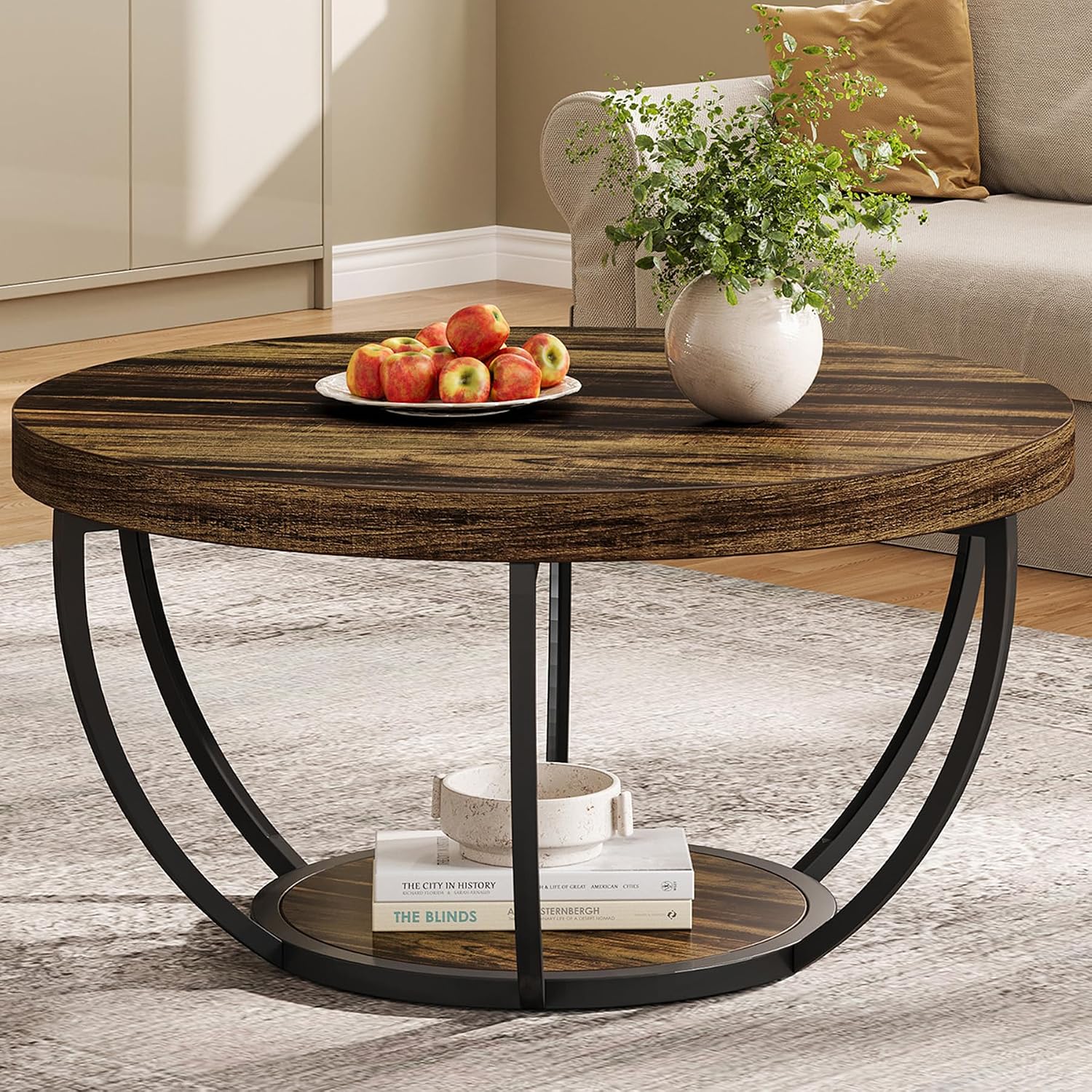 31.7 Inch Round Coffee Table with Storage