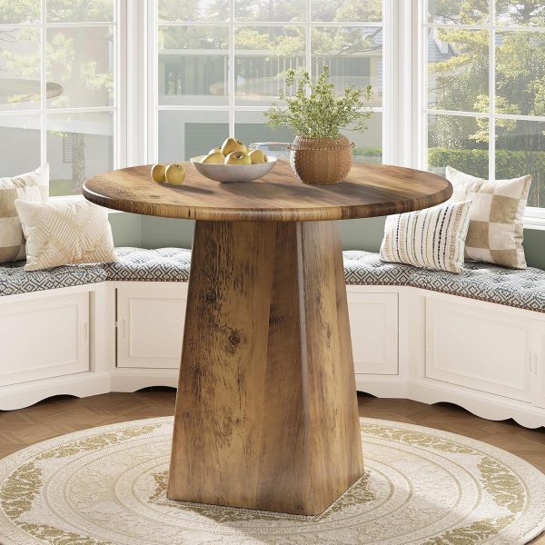 31.5 Inch Round Dining Table for 2-4, Rustic Brown