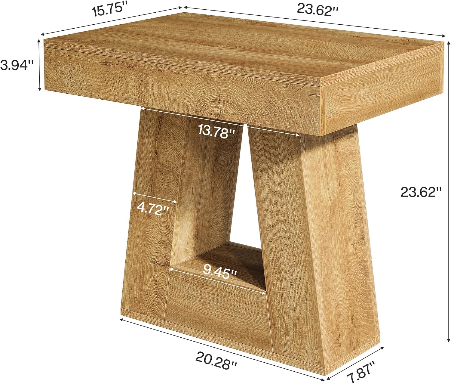 24 Inch Modern Two-Tier Side Table, Natural Wood - Image 2