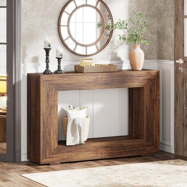 47 Inch Farmhouse Console Table with Storage, Rustic Brown