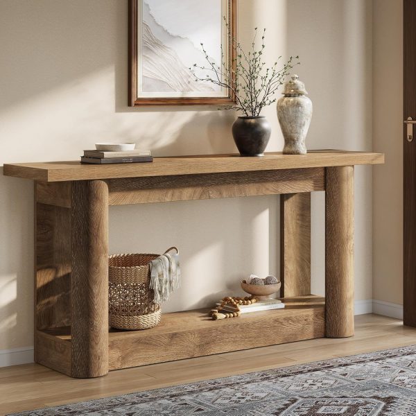 63 Inch Farmhouse Console Table, Long Narrow Sofa Table for Living Room