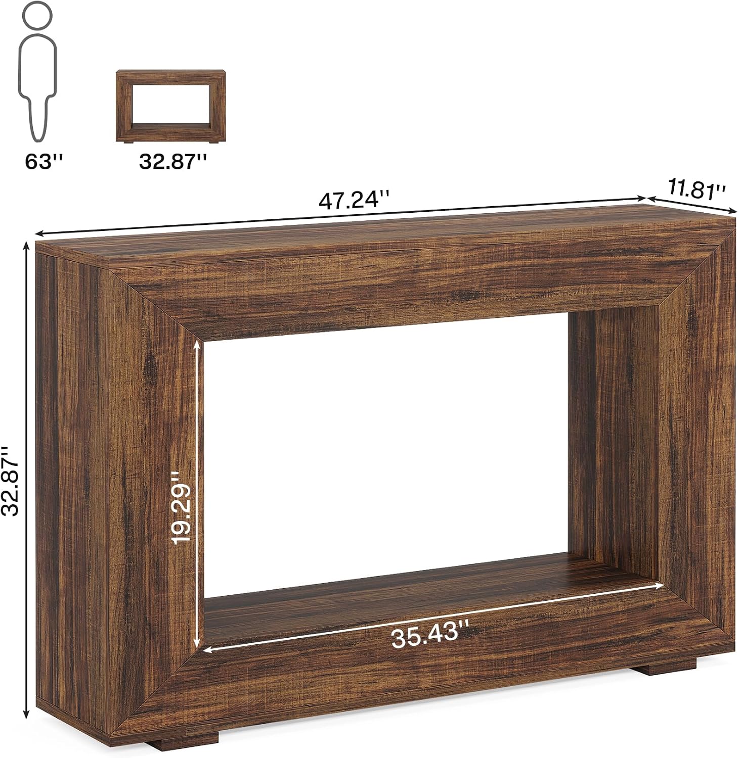 47 Inch Farmhouse Console Table with Storage, Rustic Brown - Image 2