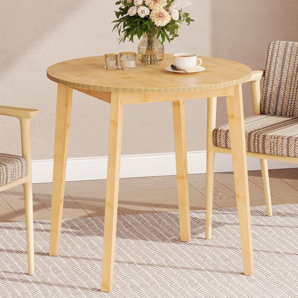 27.5 Inch Round Bamboo Dining Table for Two, Natural