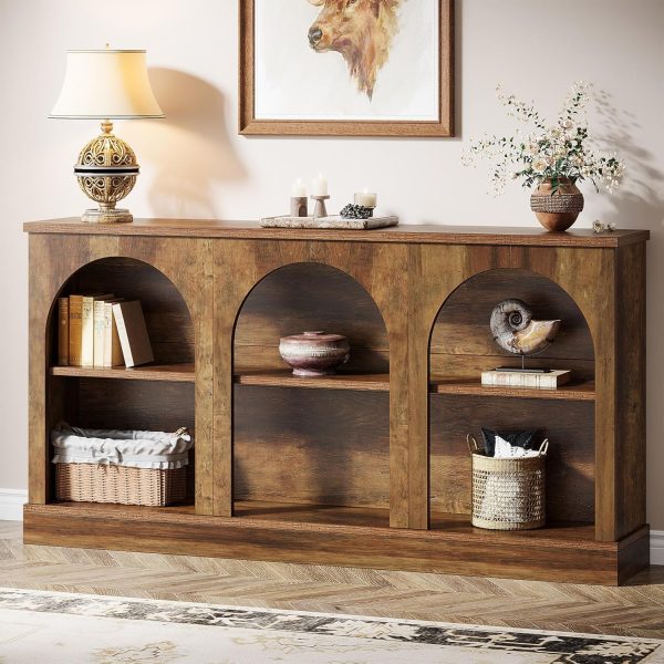 63 Inch Arched Wooden Console Table with Storage