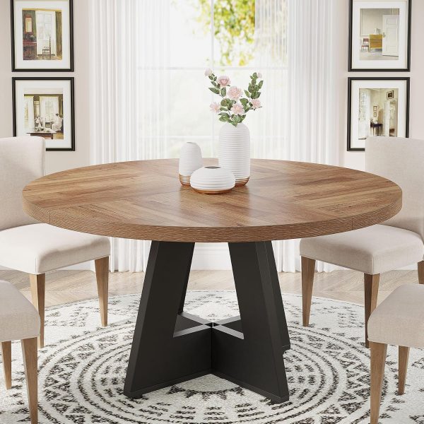 47 Inch Round Farmhouse Dining Table for 4-6, Brown