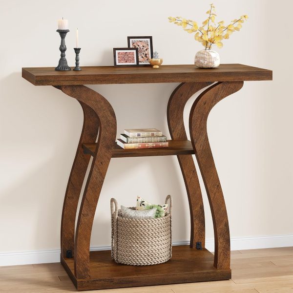 31.5 Inch Three-Tier Farmhouse Console Table, Rustic Brown