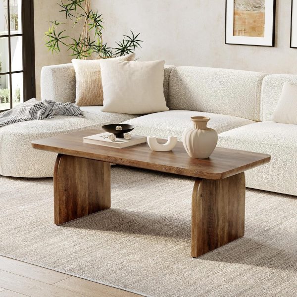 47 Inch Farmhouse Coffee Table, Rounded Corners, Rustic Brown