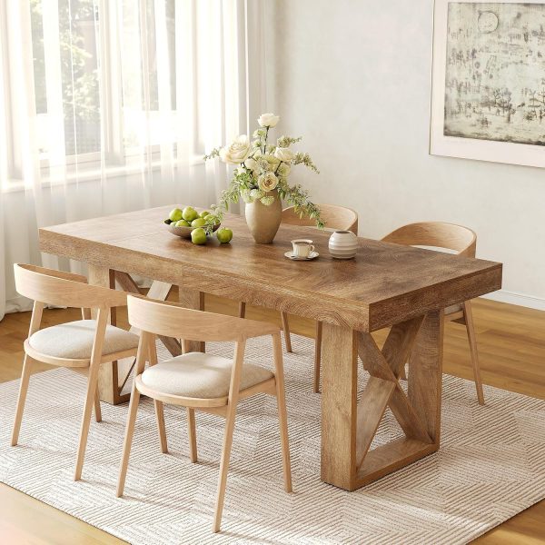 63 Inch Farmhouse Dining Table for 4-6, Rustic Brown