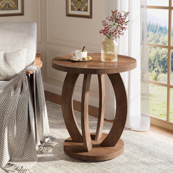 Round Rustic End Table with Storage