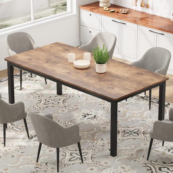 71 Inch Industrial Dining Table with Metal Legs, Retro Brown