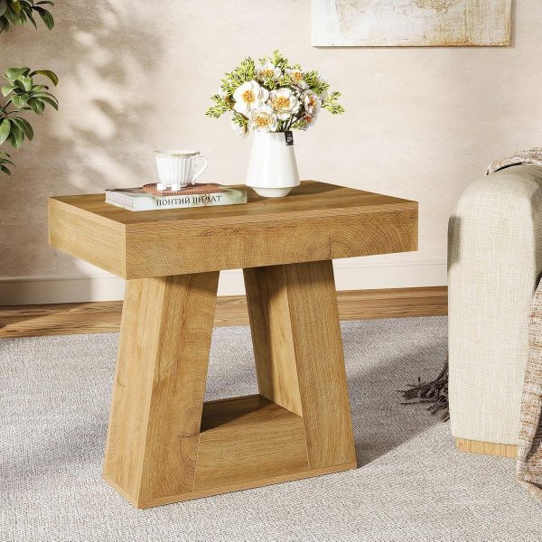 24 Inch Modern Two-Tier Side Table, Natural Wood