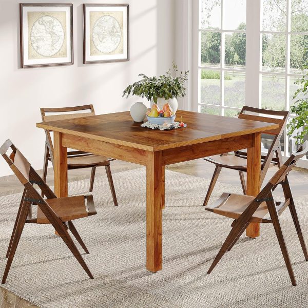 Farmhouse Wooden Dining Table for Four, Rustic Brown