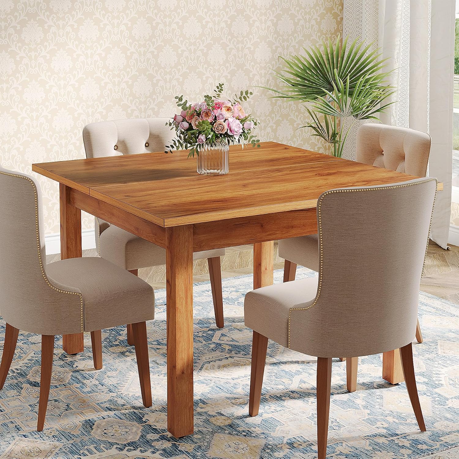 Farmhouse Wooden Dining Table for Four, Rustic Brown - Image 2