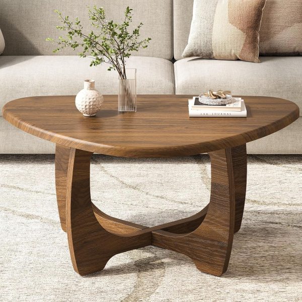 Mid-Century Modern Round Coffee Table, Wooden Center Table