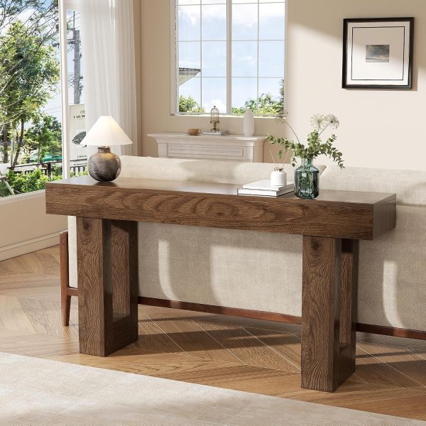 63 Inch Farmhouse Sofa Table, Long Wooden Entryway Table
